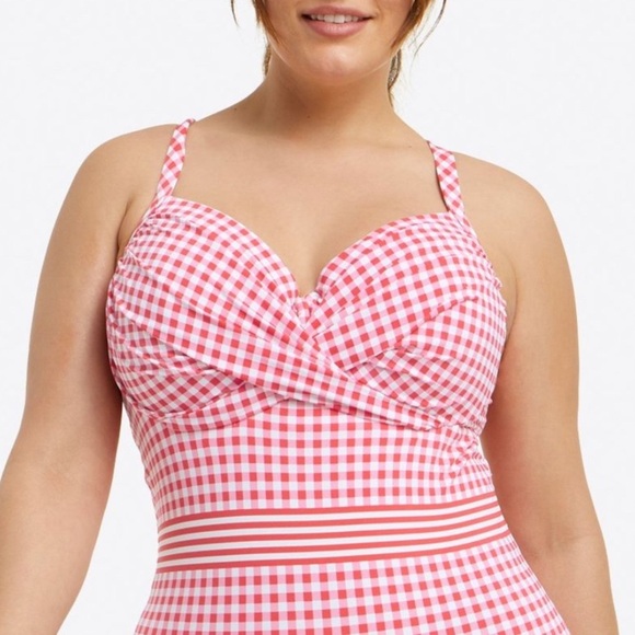 Lands End X Draper James One Piece Swimsuit Tummy Control red white size 22W NWT - Picture 3 of 9